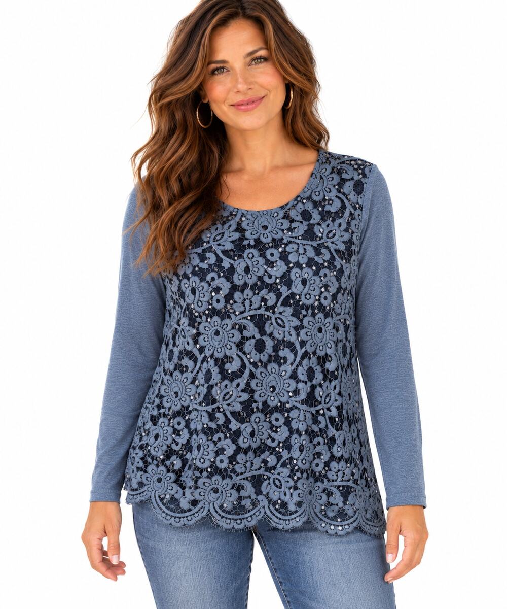 Sundance Ariadna Top Womens Medium Blue Lace & Knit Cotton Linen Boho Romantic